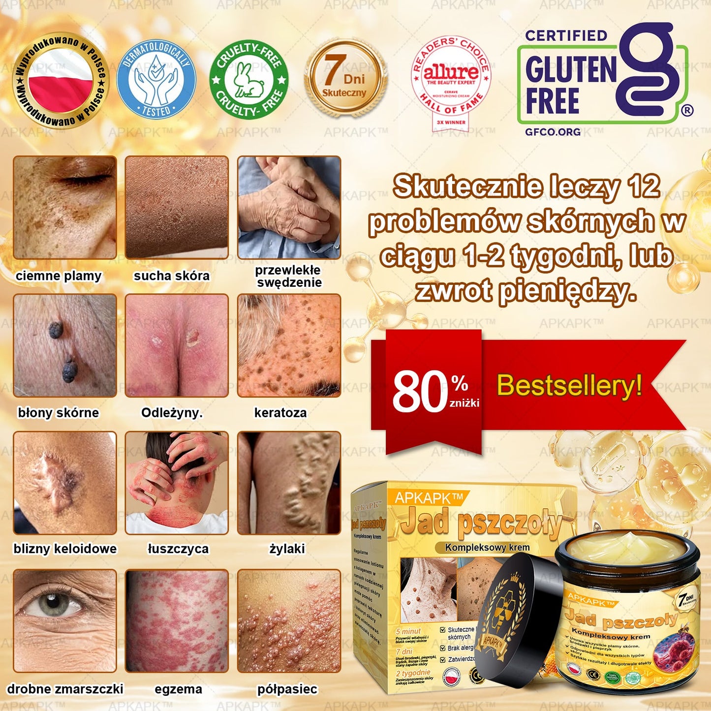 ΑPΚΑPK™ Jad Pszczoły Kompleksowy Krem🥇🥇🥇pomaga w leczeniu problemów skórnych, takich jak: zmarszczki, blizny, plamy pigmentacyjne, rozstępy, trądzik, łuszczyca, egzema, zmiany skórne, podrażnienia, stany zapalne i inne problemy skórne🔥